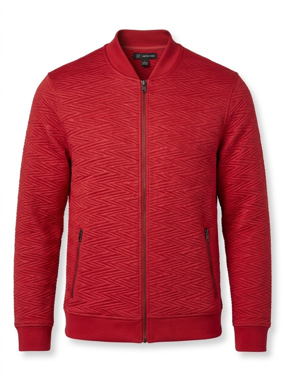 INC International Concepts Men's Red Quilted Zip-Up Sweater Jacket